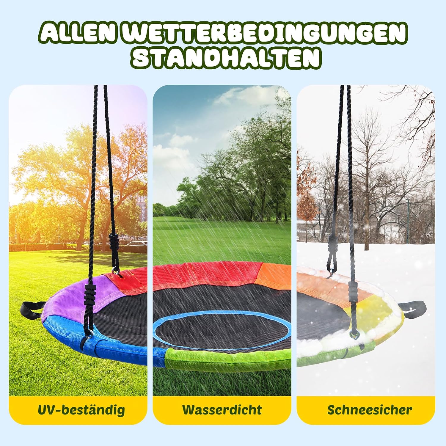Detalle de Trekassy Nestschaukel Outdoor 120 cm – Tellerschaukel für bis zu 300 kg mit 2 Schaukelgurten (900D, wasserfest)