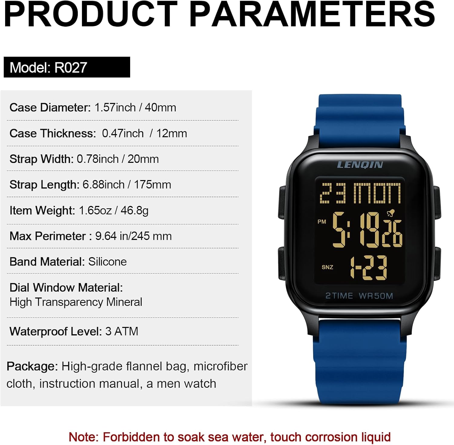 Thumbnail 6 de LN LENQIN Herren Digitaluhr mit Wecker, Stoppuhr & 30 m Wasserdicht (LED-Hintergrundbeleuchtung)