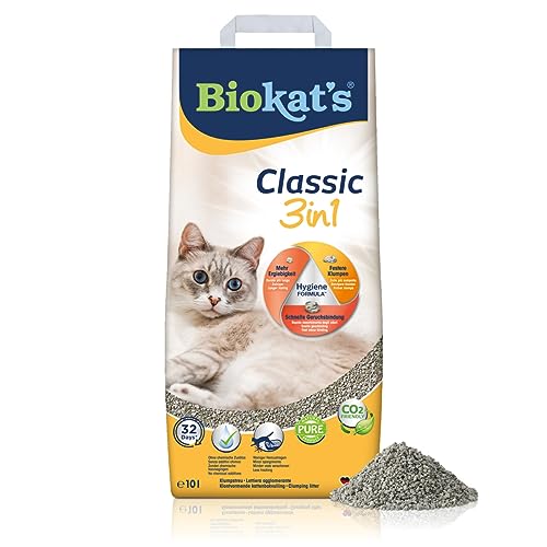 Detalle de Biokat's Classic 3in1 senza profumo: lettiera agglomerante 10 L, 3 dimensioni di granuli