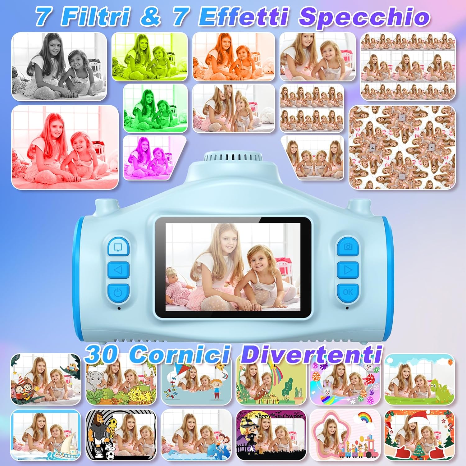 Detalle de Macchina Fotografica per Bambini con Proiezione 1080P e Treppiede — 32GB, 2500 mAh