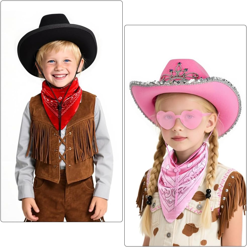 Thumbnail 4 de AUYAO Kinder-Cowboyhut-Set mit Westernhut, Sonnenbrille und Bandana (Western, Rockstar, Hippie-Style)