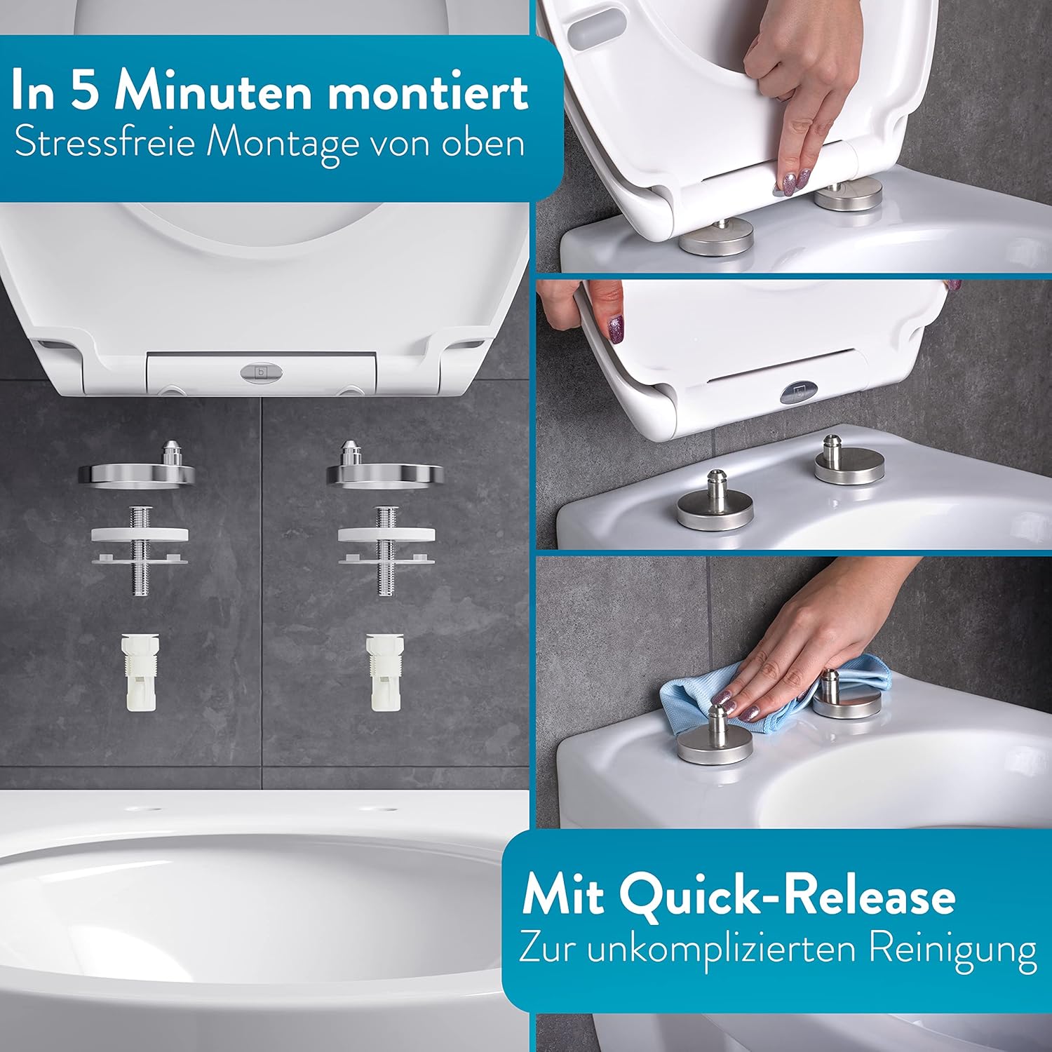 Thumbnail 5 de BENKSTEIN Toilettendeckel für Kinder mit Absenkautomatik – antibakteriell, Schnelllösung und abnehmbarer Kindersitz