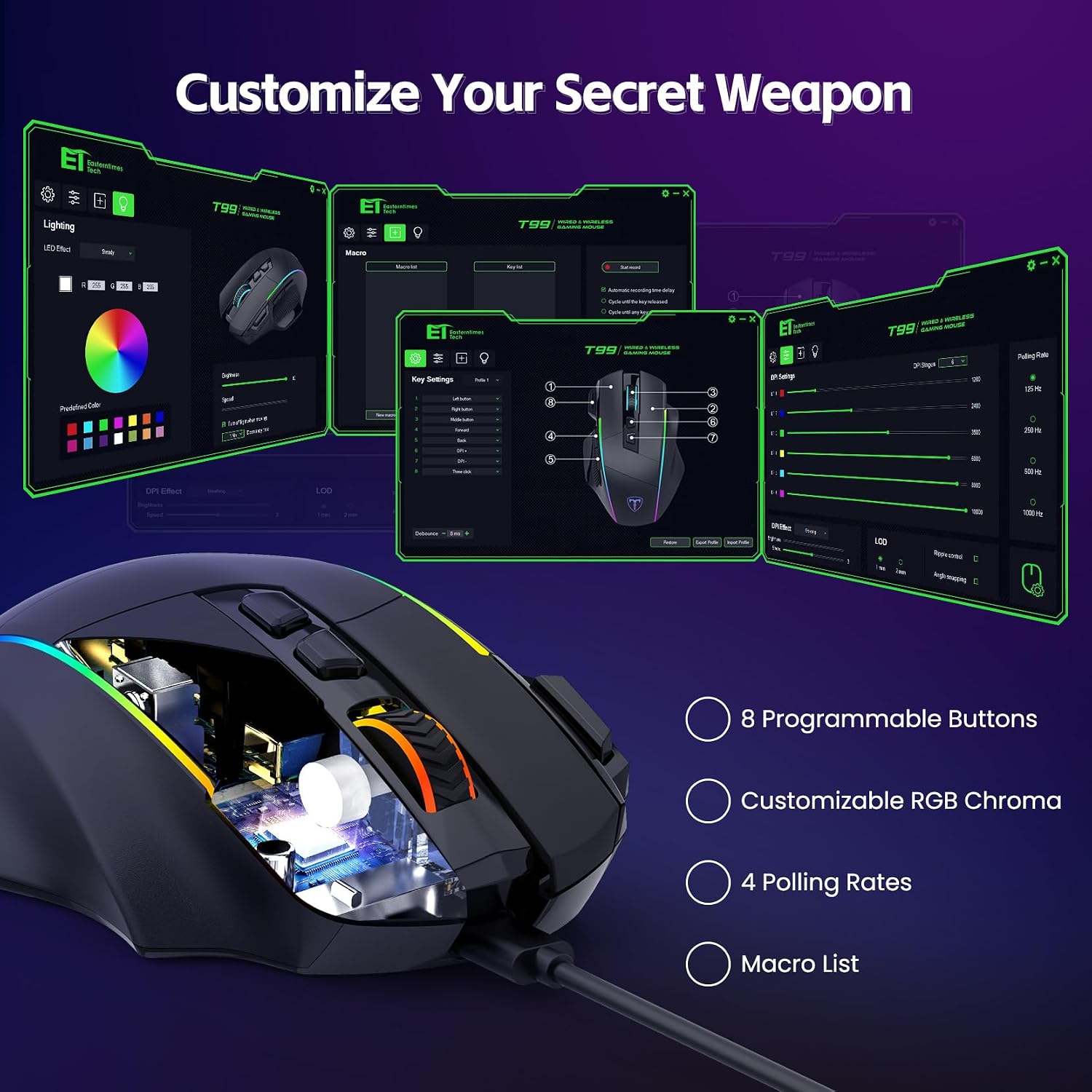 Thumbnail 5 de Wireless Gaming Mouse 10,000 DPI ergonomic RGB gaming mouse