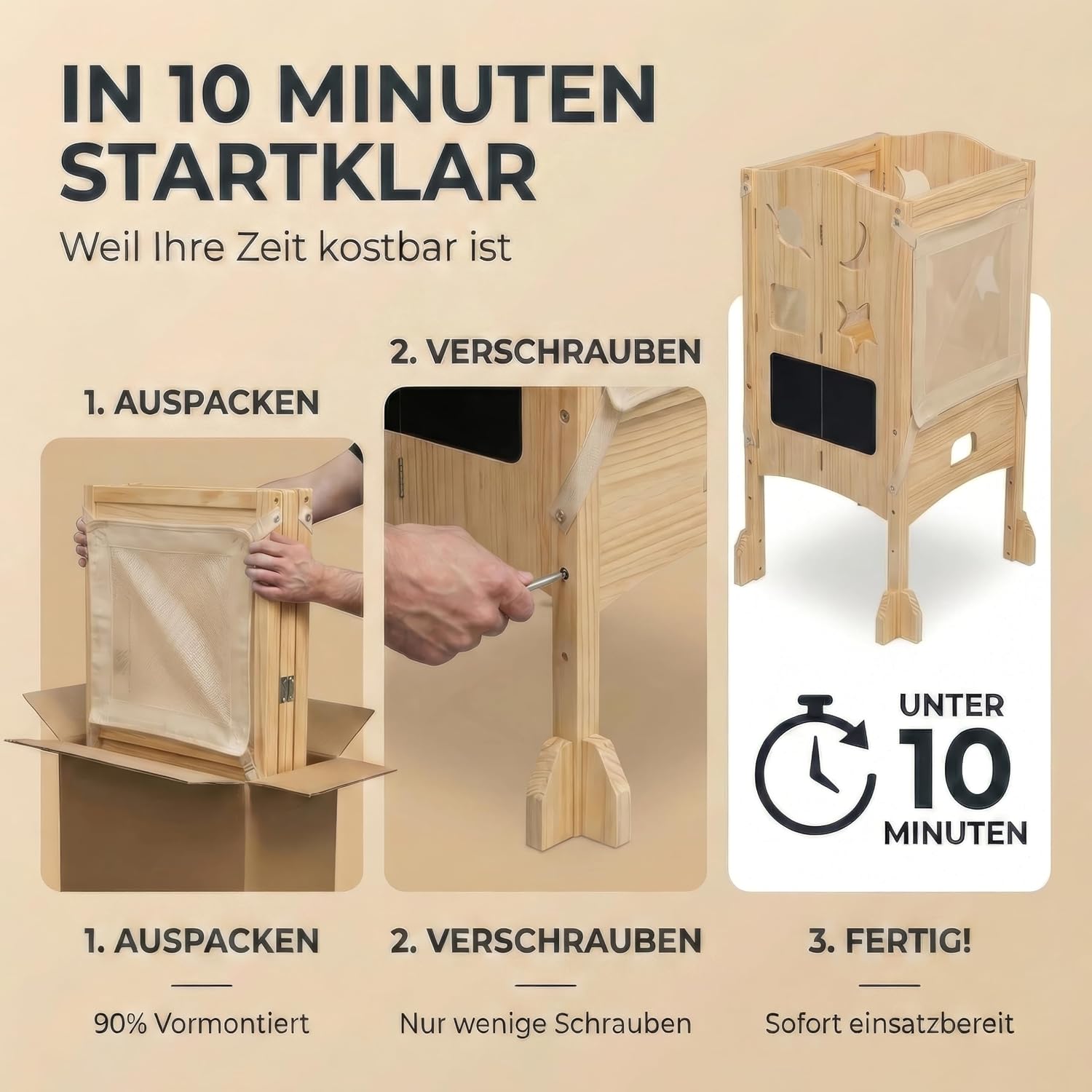 Detalle de BabybeFun Lernturm ab 1 Jahr, klappbar mit 360° Sicherheitsnetz & Anti-Kipp-Schutz
