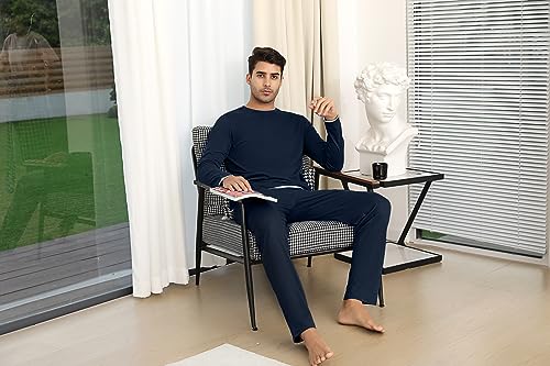 Detalle 2 de Aseniza 466-Blu Navy pigiama uomo in cotone a maniche lunghe, XXL