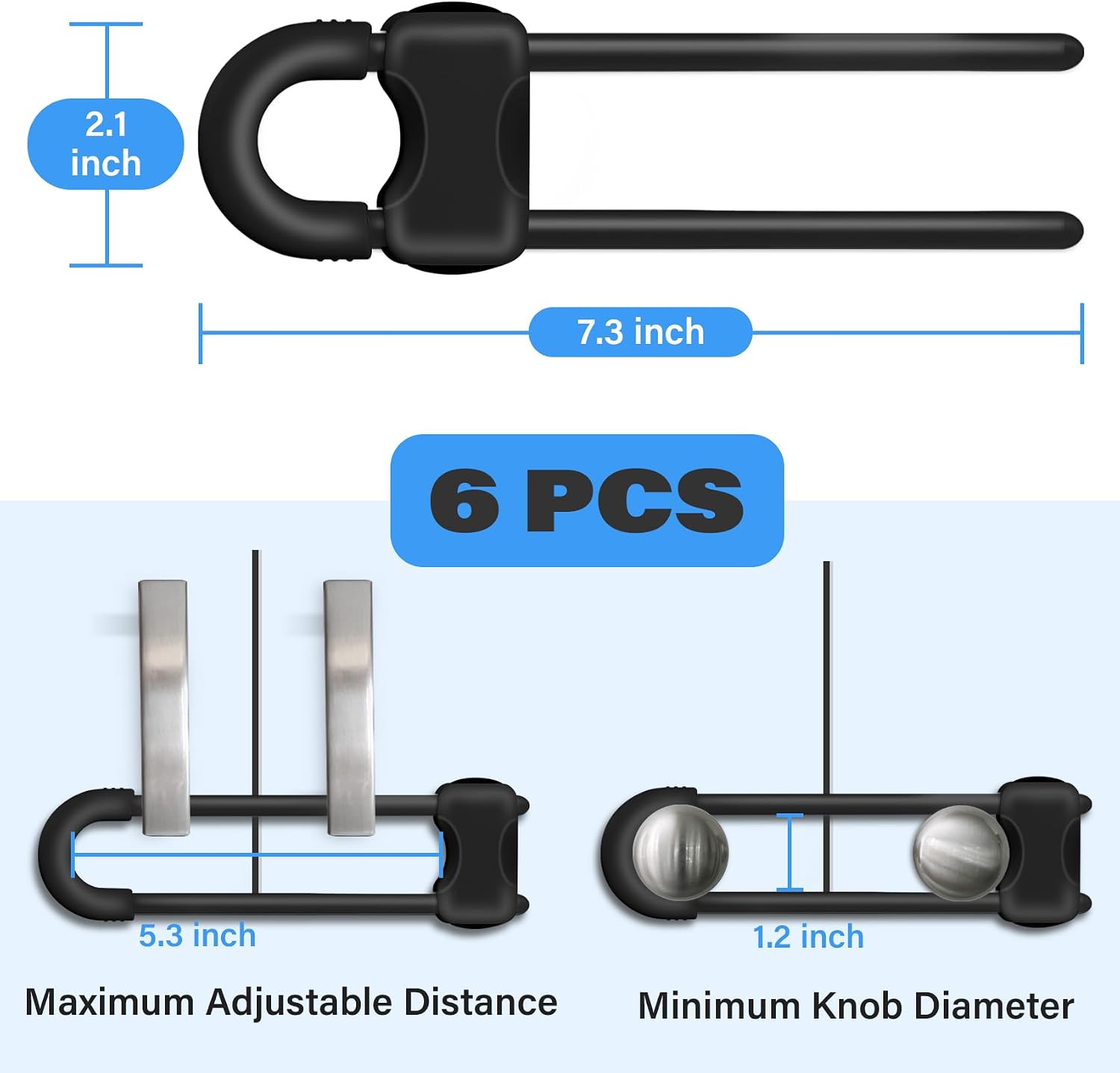 Detalle 2 de SPISPI U-Shaped Cabinet Locks, Adjustable Sliding, 6-Pack, Black