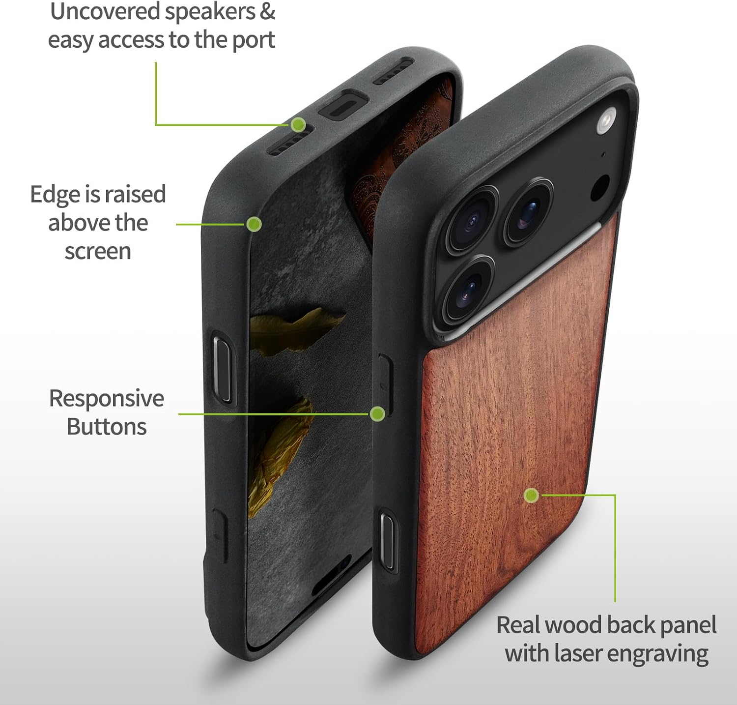 Thumbnail 6 de Carveit Magnetic Wooden Case for iPhone 17 Pro Max (Natural Grain) — Laser-Engraved Wood + Soft TPU Shockproof Cover