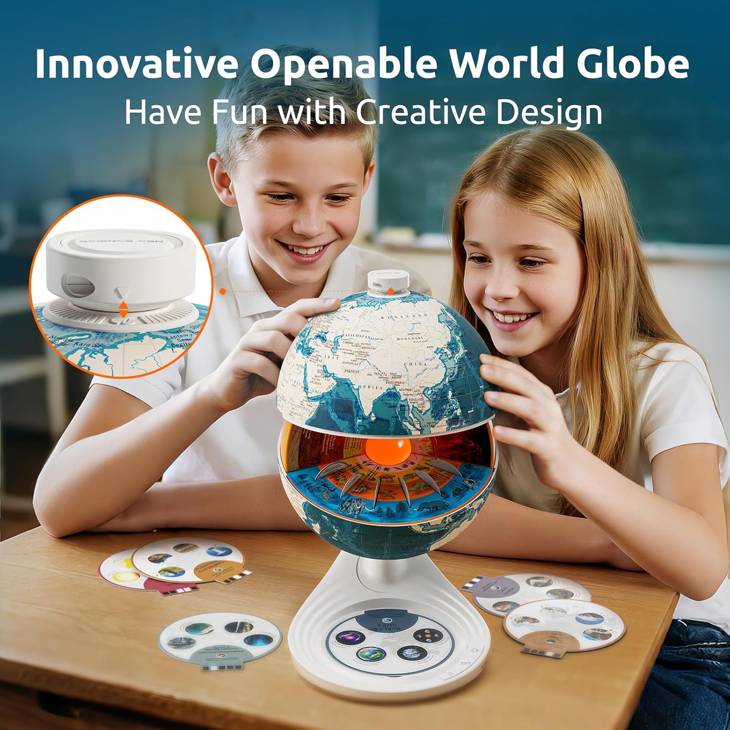 Detalle de Science Openable Globe for Kids: 8-Inch Interactive Globe with Knowledge & Quiz Mode