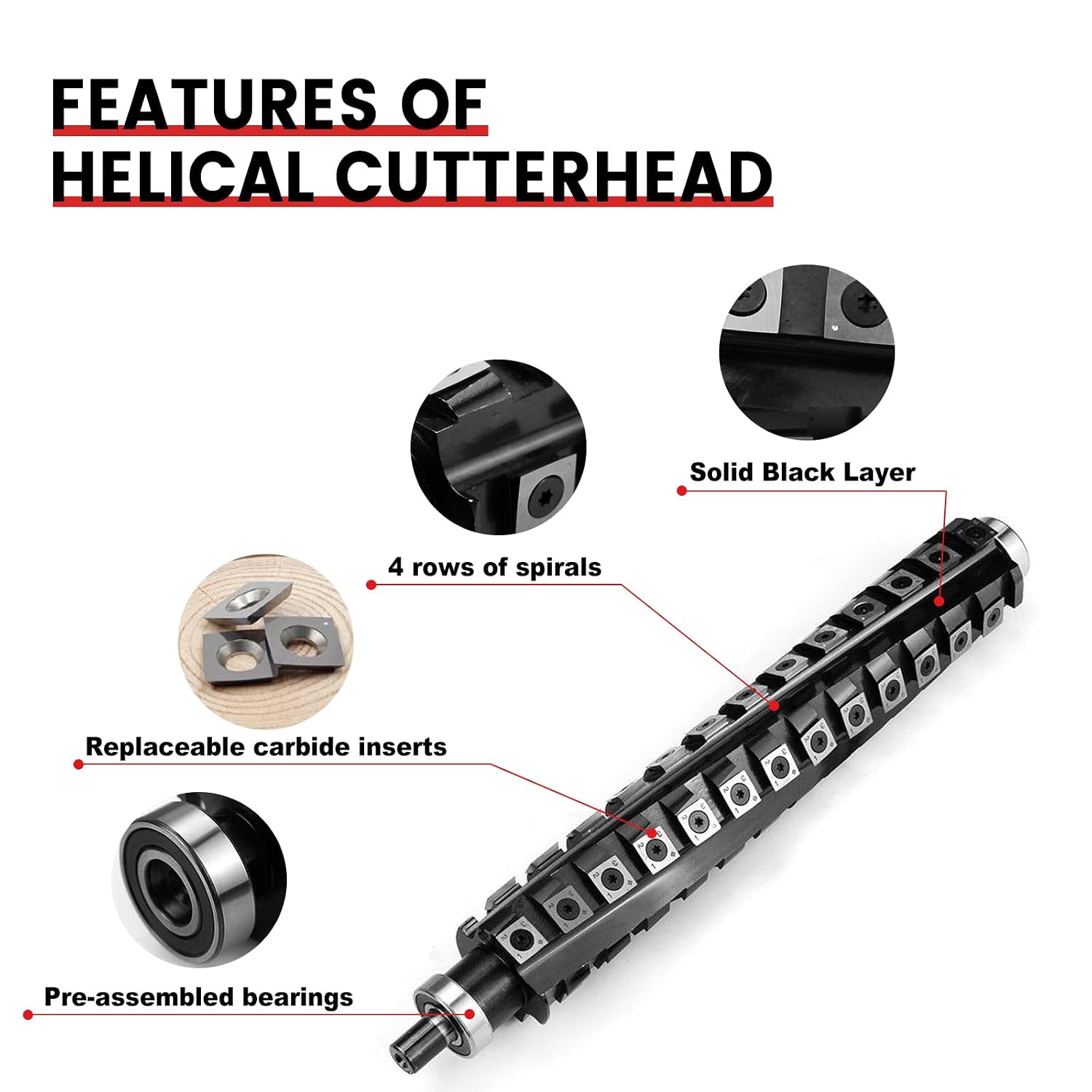 Thumbnail 1 de FindBuyTool Helical Cutterhead for Makita 2012NB Thickness Planer (12-Inch, 4-Row Spiral with 54 Carbide Inserts)