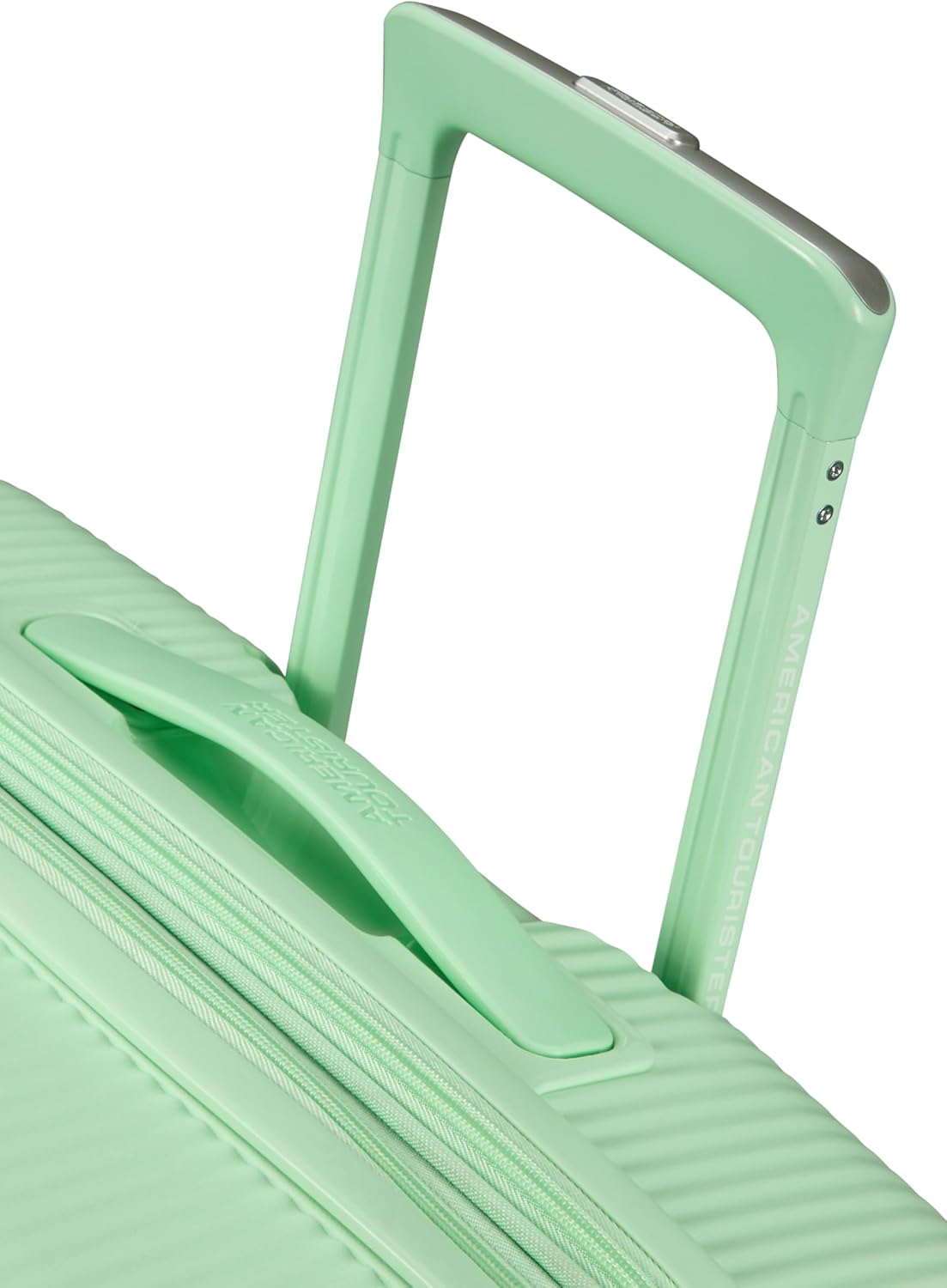 Detalle de American Tourister Soundbox Handgepäckkoffer 55 x 40 x 20/23 cm – grün pastel, erweiterbar, TSA-Sicherheitskombination