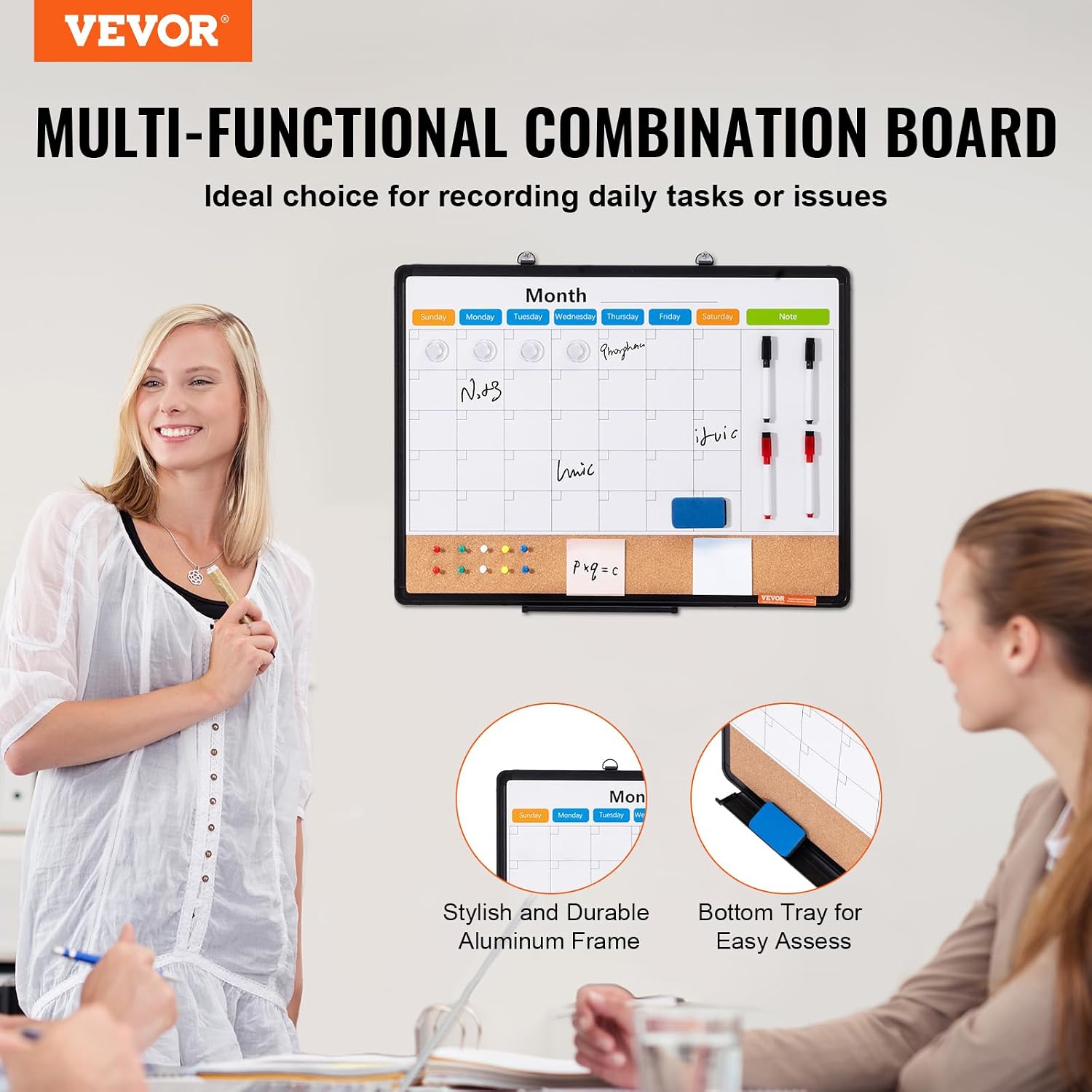 Thumbnail 1 de VEVOR Calendar Whiteboard and Cork Board, 24 x 18 in