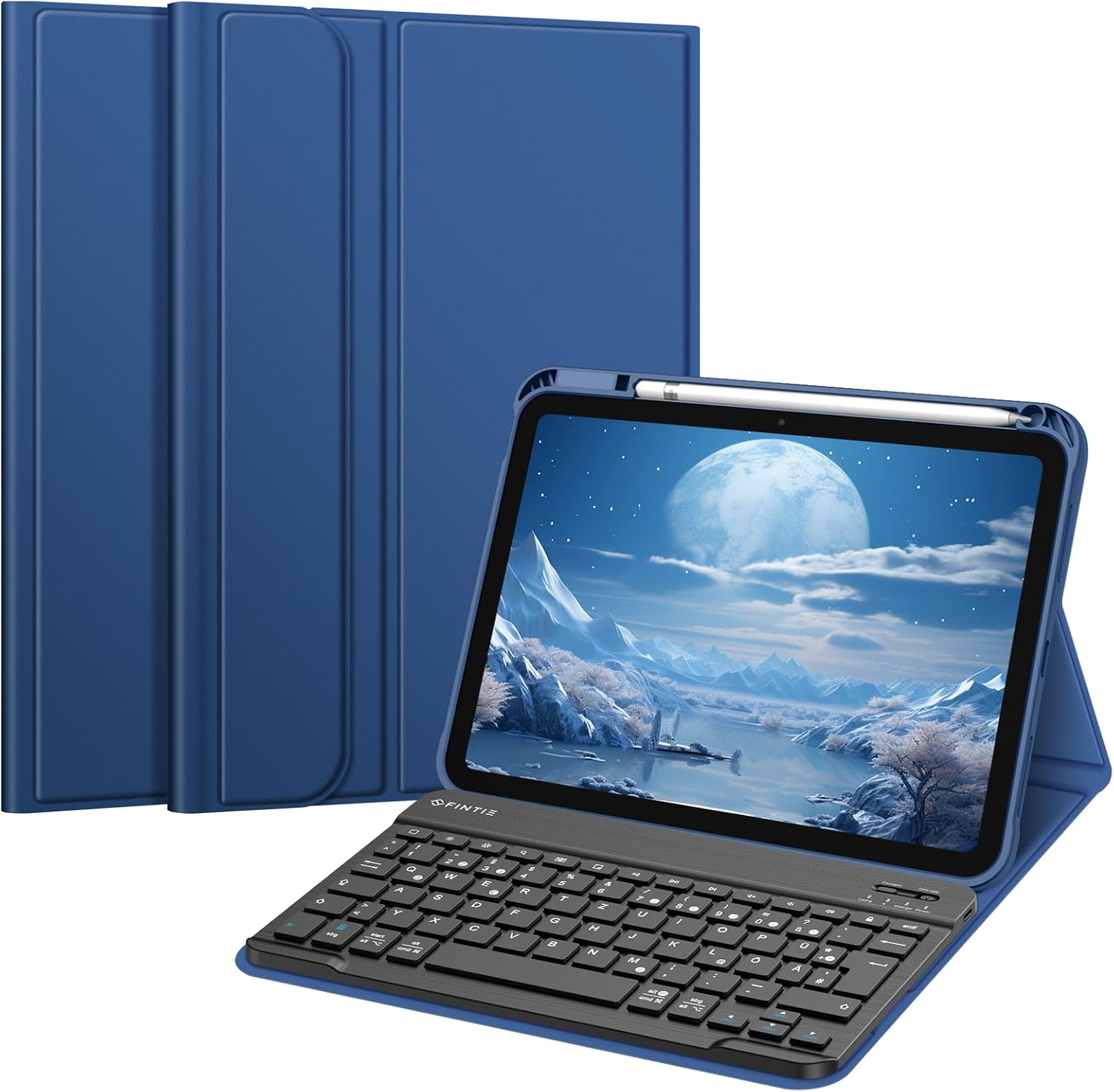 Detalle de FINTIE Tastaturhülle für iPad (A16) 11/10.9 Zoll mit abnehmbarer QWERTZ-Tastatur, Navy Blau