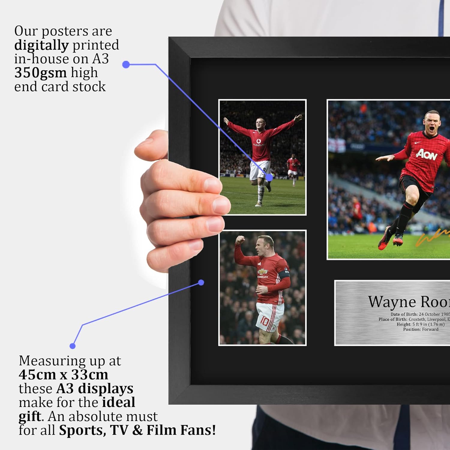 Thumbnail 2 de HWC Trading FR A3 Wayne Rooney framed printed autograph picture (A3) for football fans