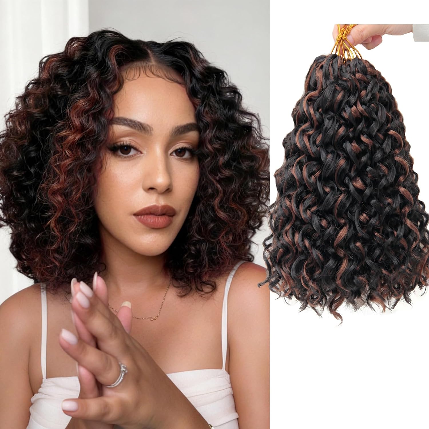 Detalle de YXCHERISHAIR GoGo Curl Water Wave Crochet Hair – 18in, 7 Packs, 1B/HTBlue