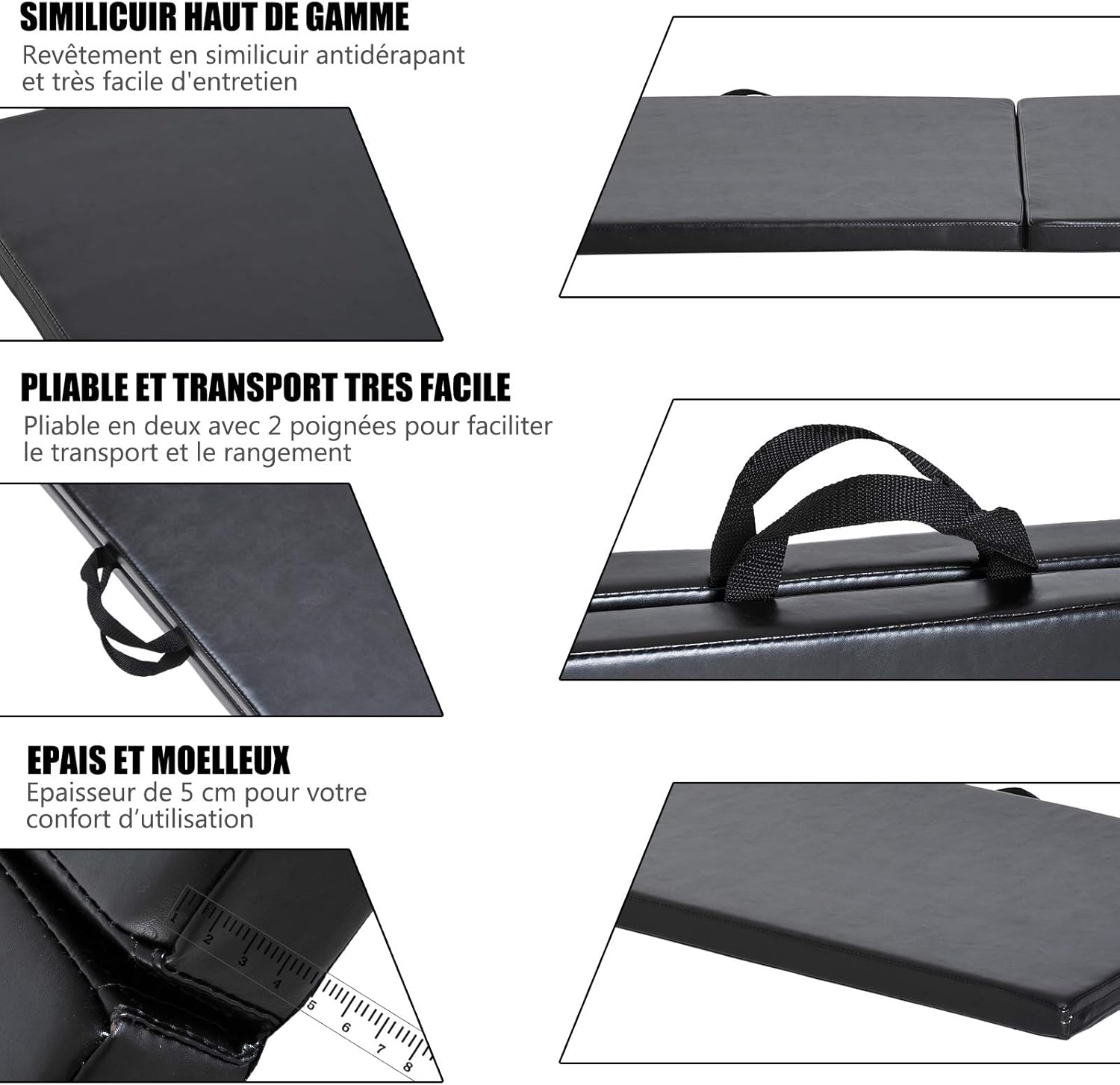Thumbnail 3 de HOMCOM tapis de gymnastique yoga pilates fitness pliable grand format en simili cuir