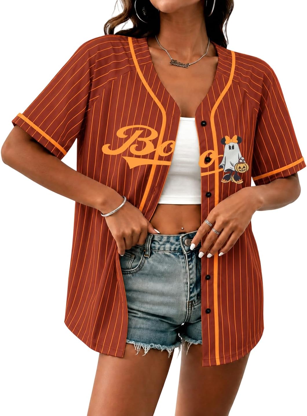 Detalle de Women's Halloween Baseball Jersey in 100% Polyester