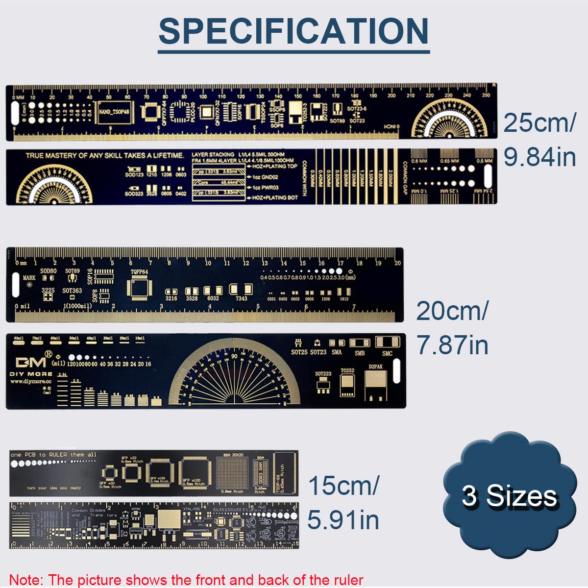 Detalle de DAOKAI WE-DA-065 PCB Ruler Set, 15/20/25 cm with Component References