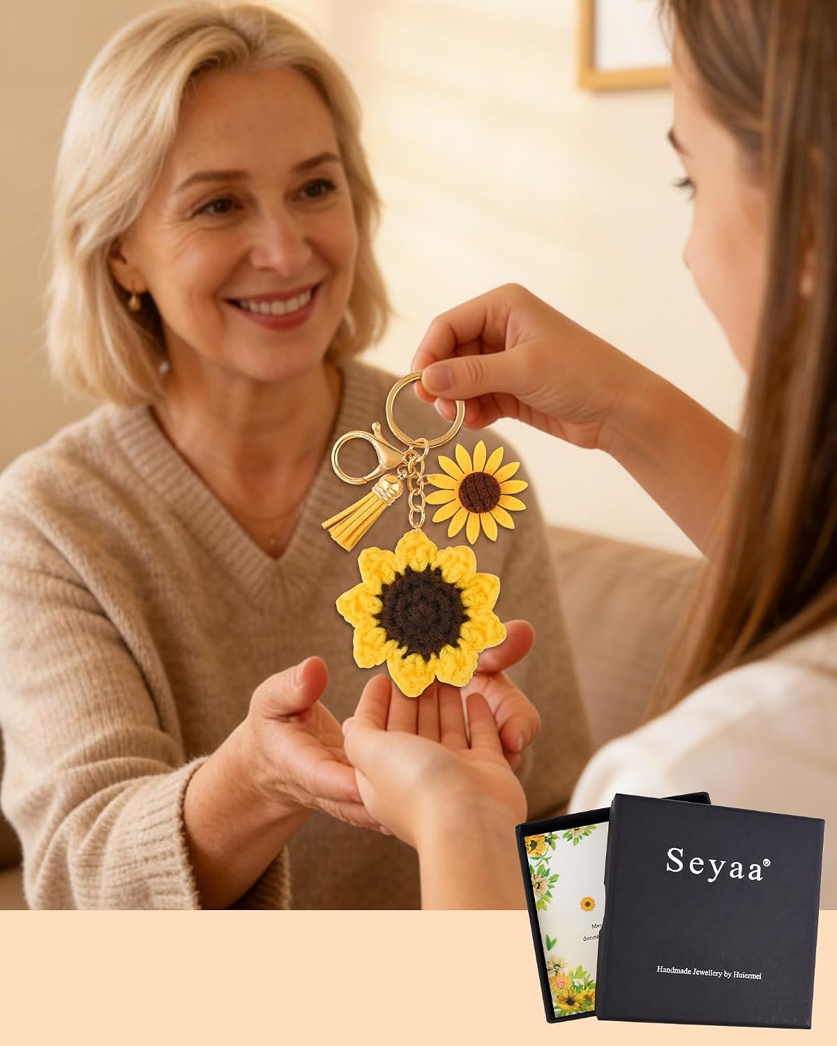 Thumbnail 2 de Seyaa Cadeau Plein d'Amour Porte-clés tournesol pour maman, mamie et maîtresse
