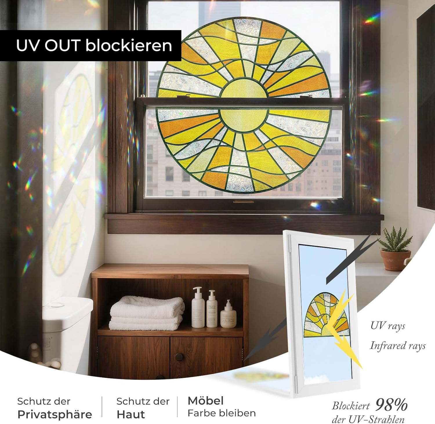 Thumbnail 4 de Fensterfolie selbstklebend 3D Buntglas – Fancyclings, 45×80 cm