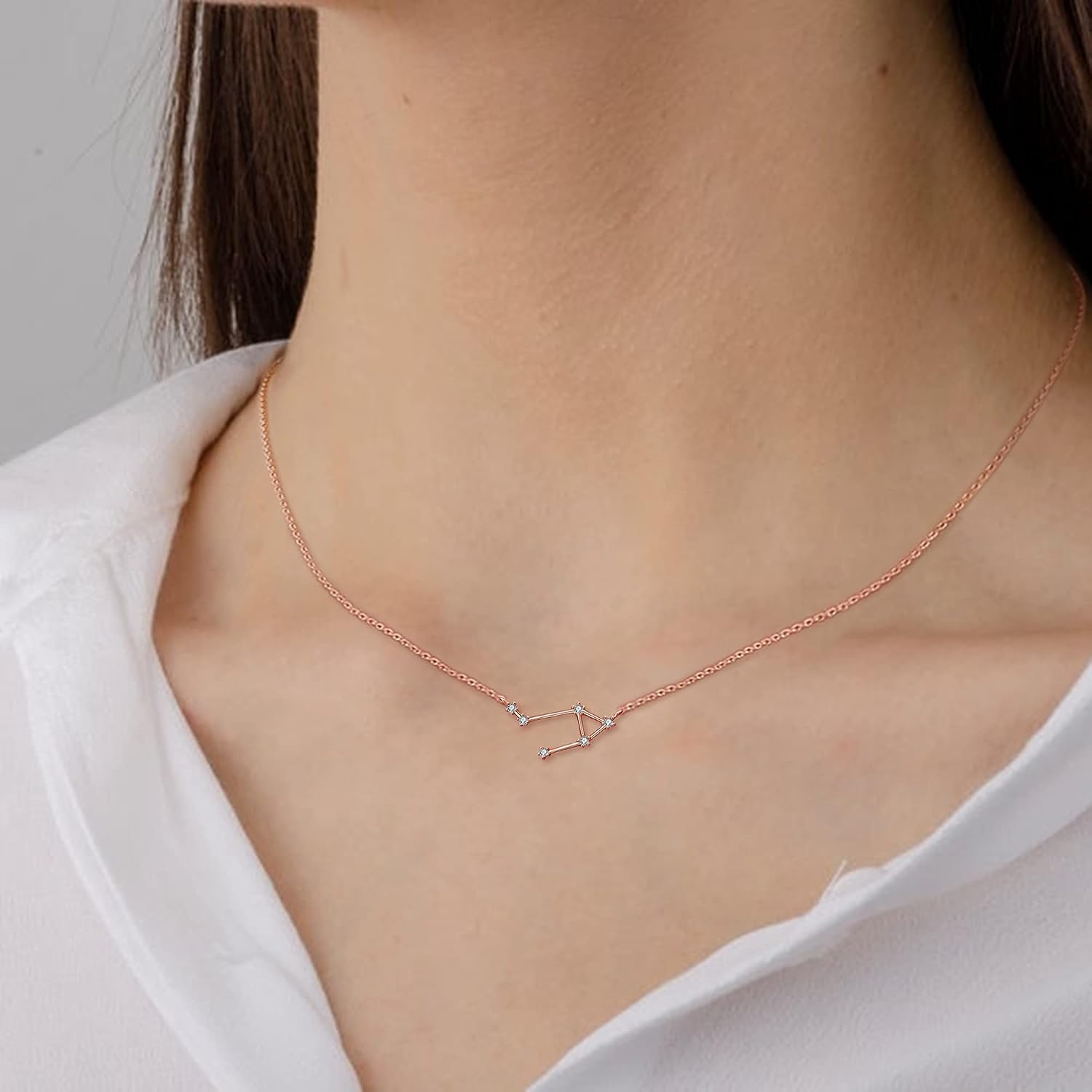Detalle de Clearine Costellazione Collana Argento 925 con Zirconia rosa-oro, ciondolo zodiacale