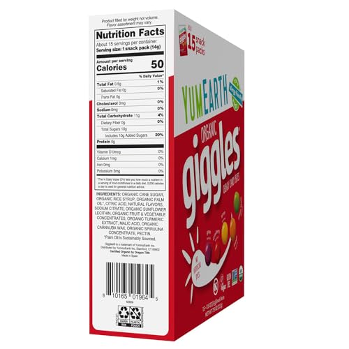 Thumbnail 1 de YumEarth Organic Giggles Chewy Candy – 0.5oz Snack Pack, Box of 15