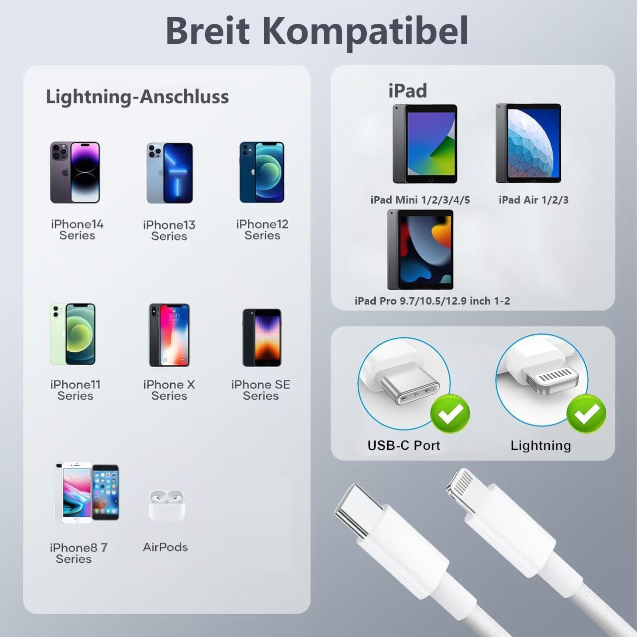 Thumbnail 6 de Bamkey 30W Chargeur rapide iPhone USB-C vers Lightning avec câble nylon tressé 2 m