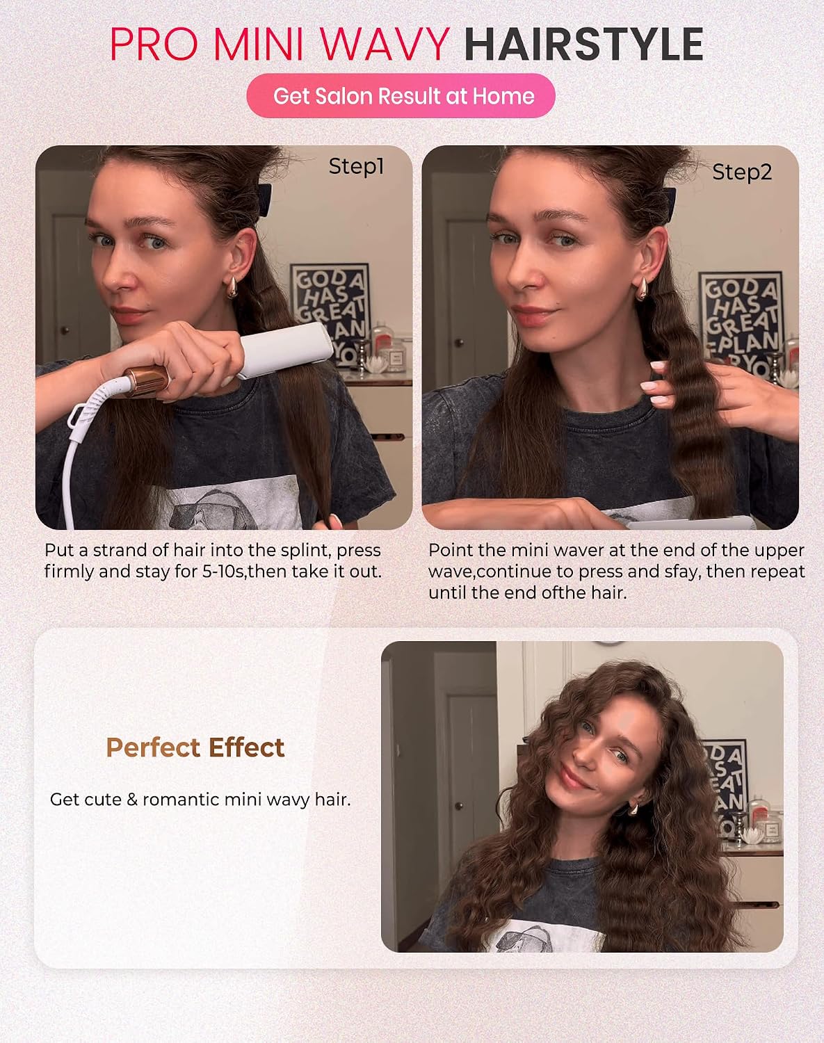 Detalle de UKLISS Welleneisen Pro Mini Mermaid Hair Waver mit LCD-Anzeige (120–210 °C) – Reisegröße