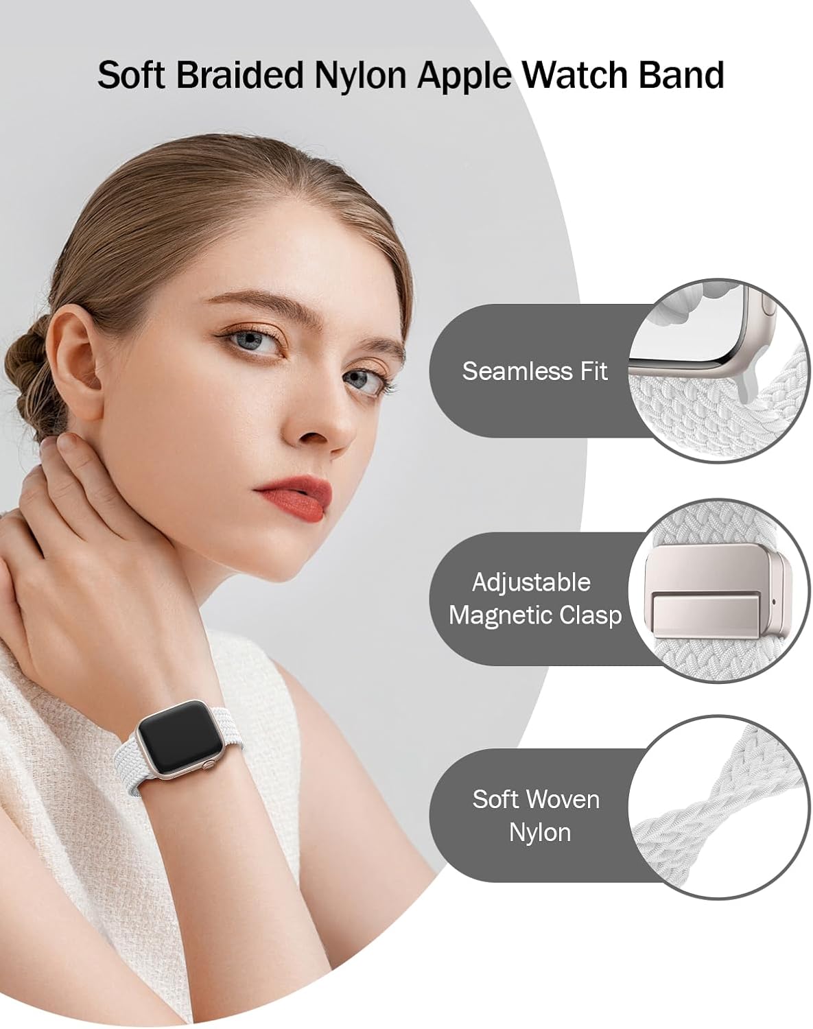 Thumbnail 3 de Braided Stretchy Band for Apple Watch by SuperNaNa — Nylon Solo Loop with Magnetic Clasp (38–49mm)