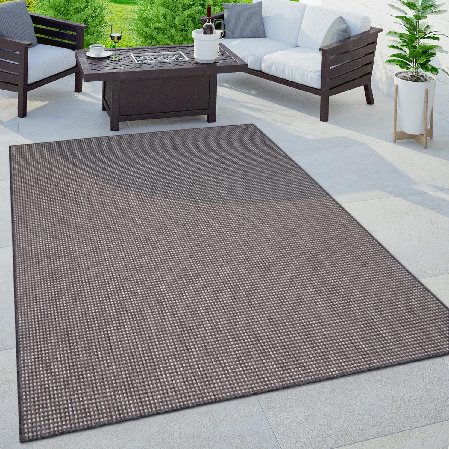 Outdoor-Flachgewebe-Teppich Paco Home in Sisaloptik, anthrazit meliert, 160 x 220 cm