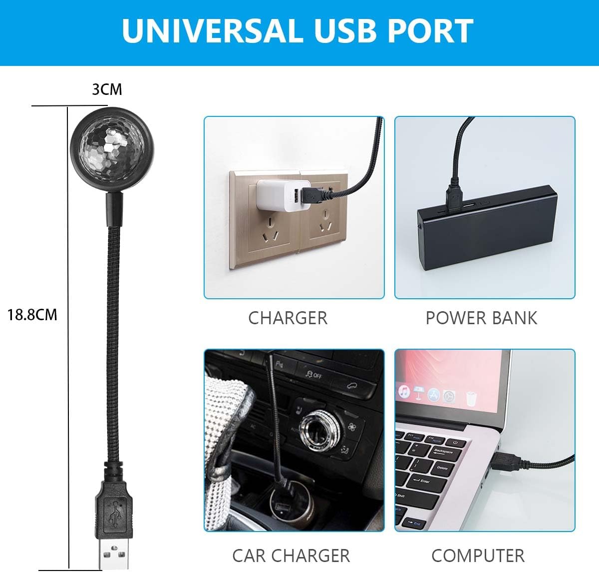 Thumbnail 1 de URAQT USB-lampa för bilinteriören med fyra färger och röststyrning