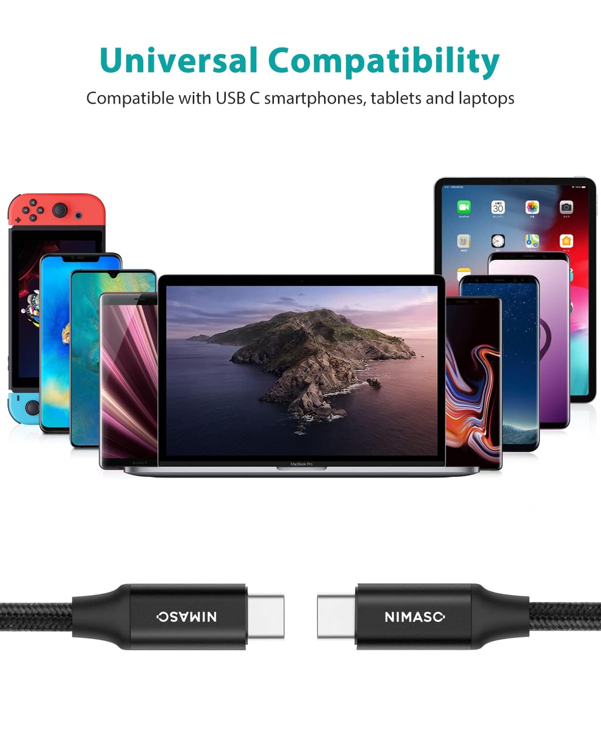Thumbnail 6 de NIMASO USB-C 3.1 Gen 2 Cable (6.6ft) 10Gbps Data Transfer, 4K@60Hz DP Alt Mode, 100W PD Charging
