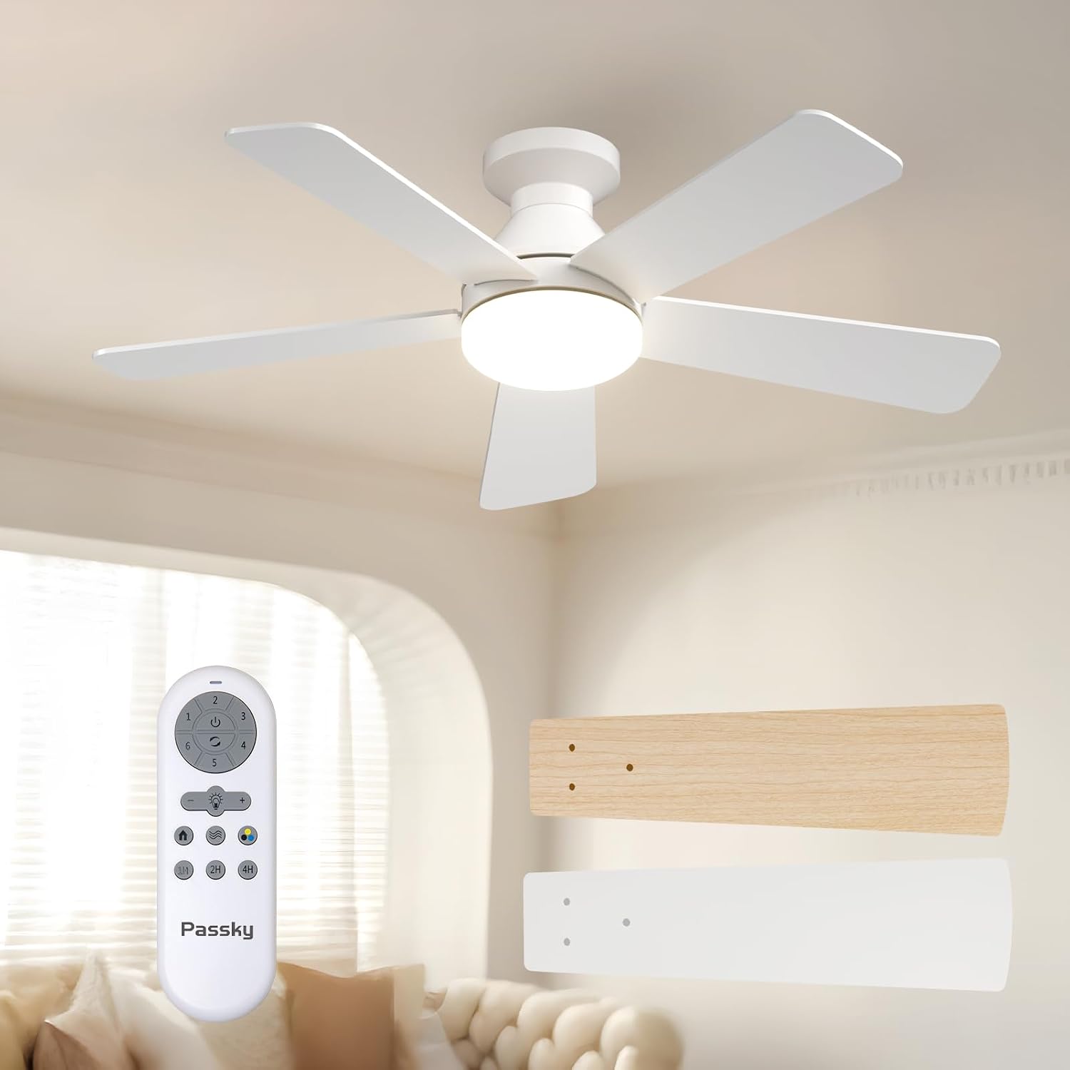 Detalle de Passky KFM42PLY5B03R1-2 42-Inch Low-Profile Ceiling Fan with Light