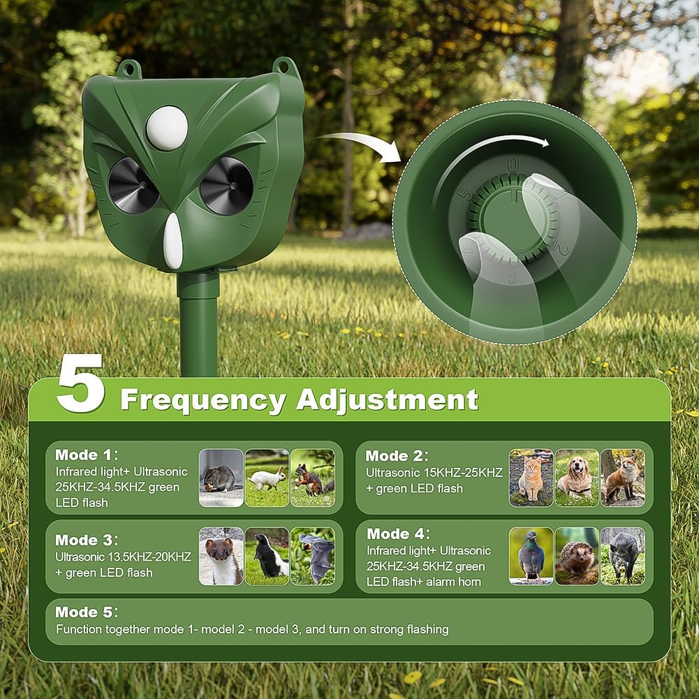 Detalle de Répulsif Chat Ultrason SOKTNEU – 5 modes, solaire, IP44, pour jardins et extérieurs