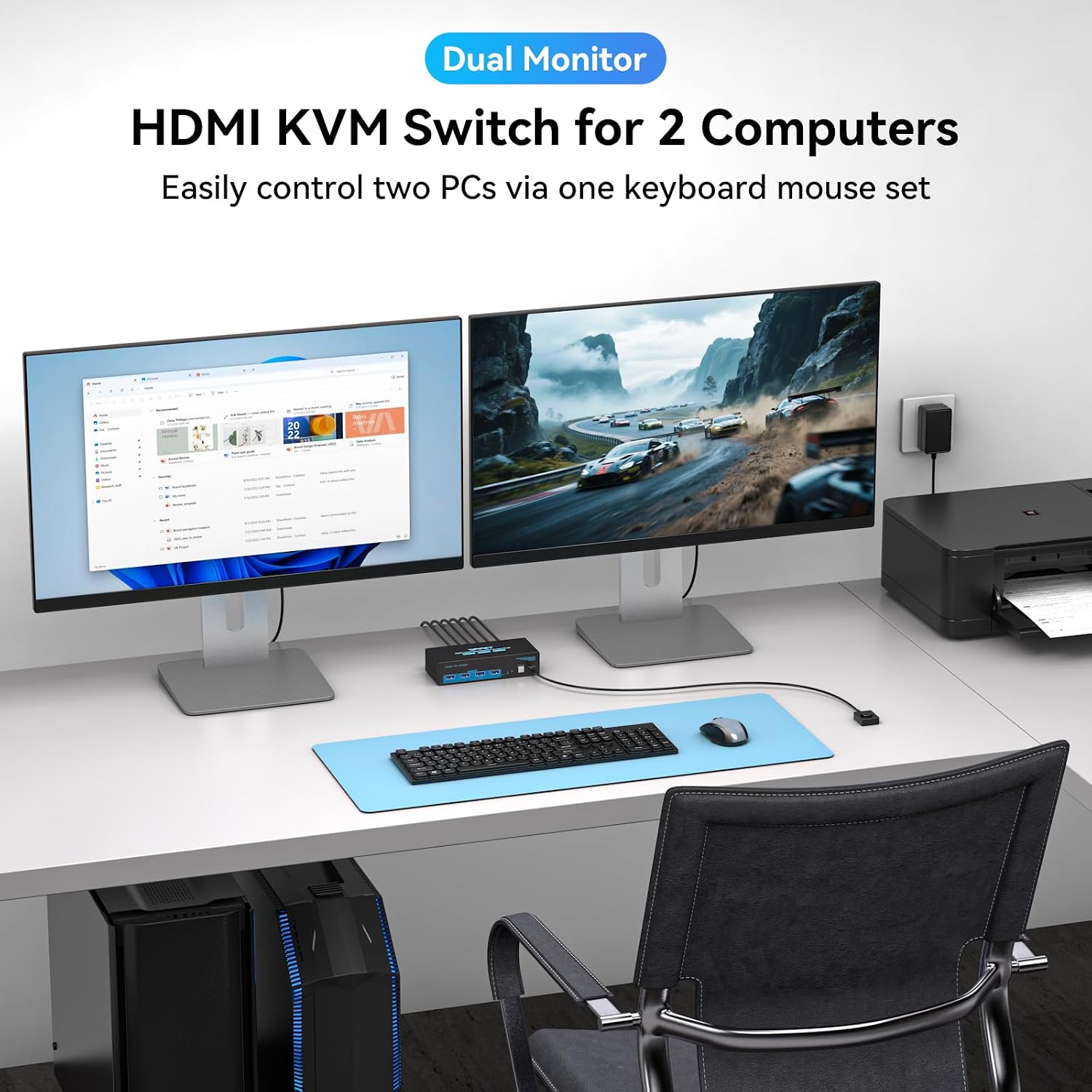 Detalle 2 de VPFET Dual-Monitor HDMI KVM Switch, 8K@60Hz, 4K@120Hz, 4 USB 3.0 Ports