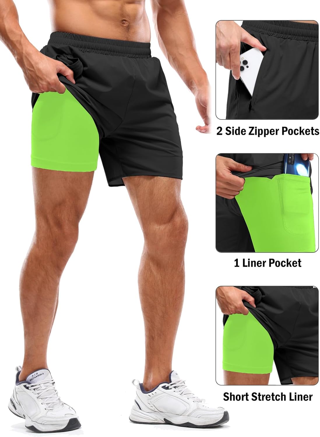 Thumbnail 5 de Aolesy Men's 2 in 1 Running Shorts 5" — Lightweight, Quick-Dry Gym Shorts with Multiple Pockets
