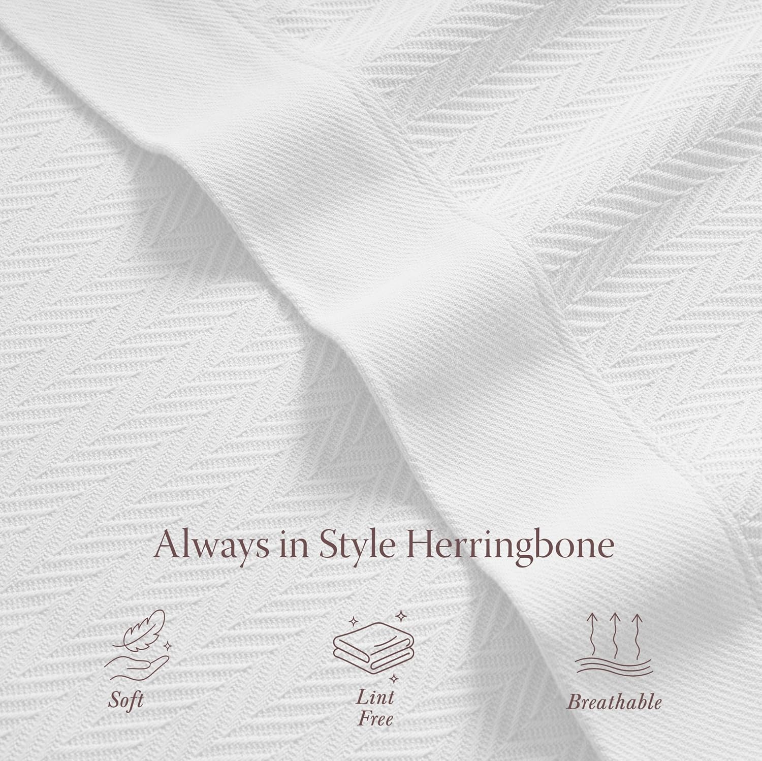 Thumbnail 3 de Threadmill Luxury Cotton Blanket for Twin Size Bed — All-Season 100% Cotton, Herringbone, 68x92 inches