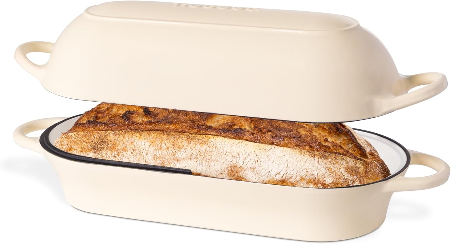 Nuovva Enamelled Cast Iron Bread Loaf Pot (Rectangular Dutch Oven) – 34cm x 16cm, Cream