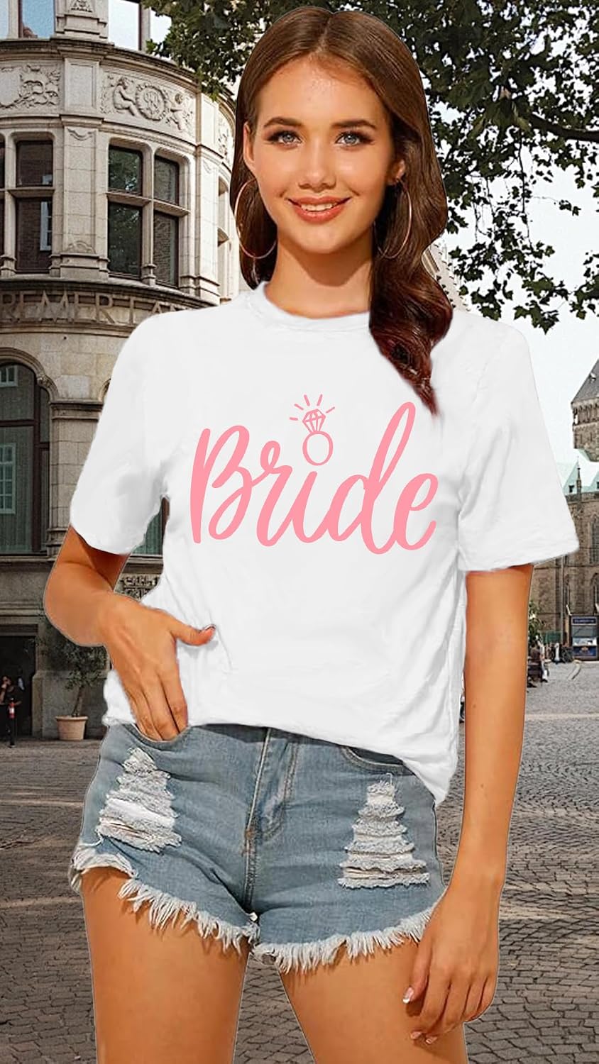 Detalle de Qskall Hen Party T-Shirt “Bride to Be” for Bride Squad — diamond ring design