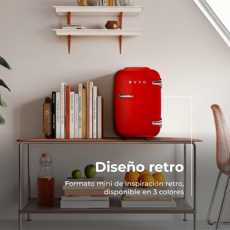 Detalle 2 de Nevera Portátil Evvo F4 Mini Retro Roja 4L: frío, calor y estilo nostálgico para viajar o la oficina