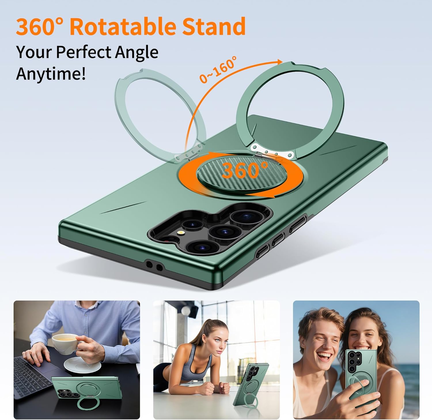 Detalle de Gritup Case for Samsung Galaxy S22 Ultra / S23 Ultra — Green, with MagSafe Compatibility and Built-in Kickstand