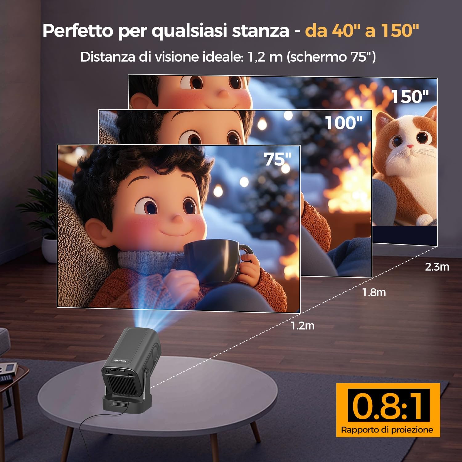 Thumbnail 6 de Alwtniet Proiettore 4K: Portatile, Android 6.0+ con WiFi 6, 260 ANSI, autofocus e rotazione 180°