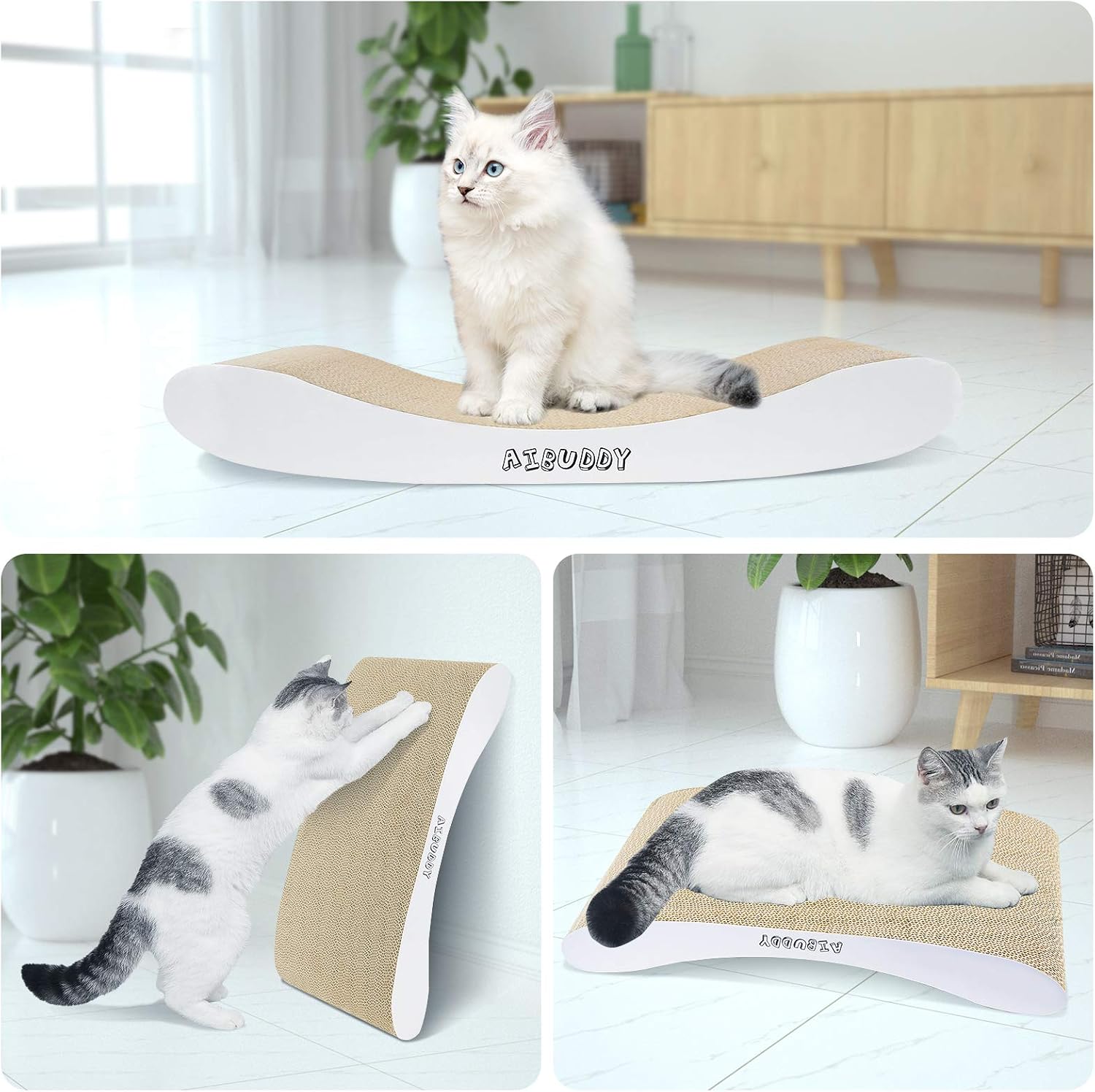 Thumbnail 1 de Aibuddy Cat Scratcher, Curve Scratching Pad Reversible Cardboard Lounge Bed with Organic Catnip [ 44x 25x 7cm, Superior Cardboard & Construction]
Aibuddy Cat Scratcher, Curve Scratching Pad Rev…