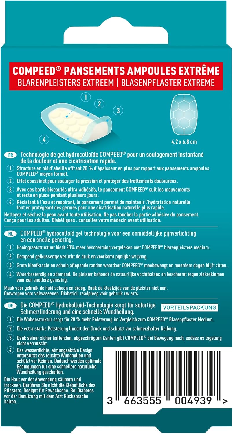 Detalle 2 de Compeed® pansements ampoules hydrocolloïde effet seconde peau (format moyen) – lot de 6