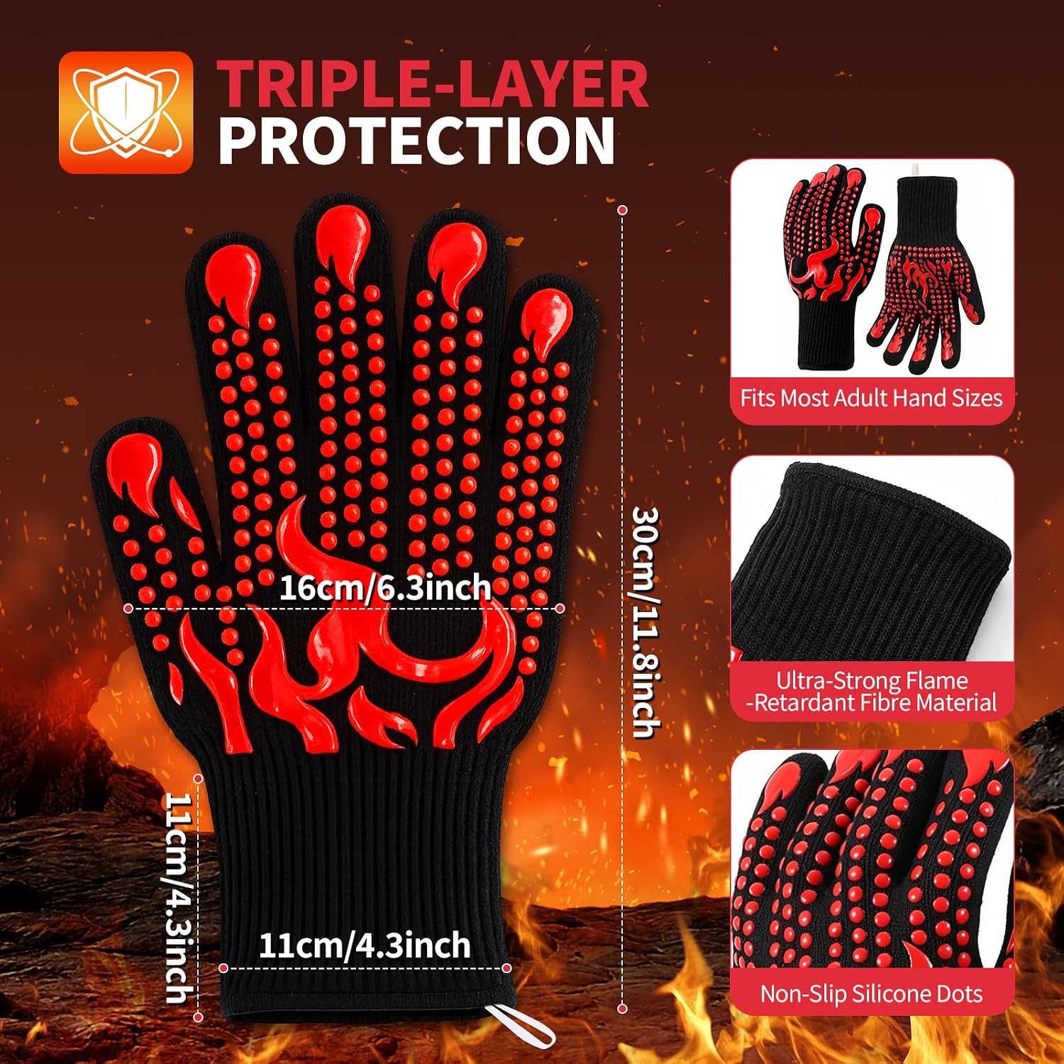 Detalle de BBQ Gloves: 800°C Extreme Heat Resistant Oven Gloves with Fingers (Set of 2)