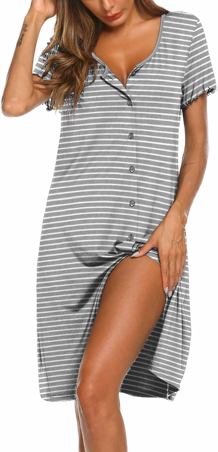 Thumbnail 6 de Ekouaer Camicia da Notte Donna Parto Ospedale con Bottoni Apertura Davanti – Manica Corta Estiva