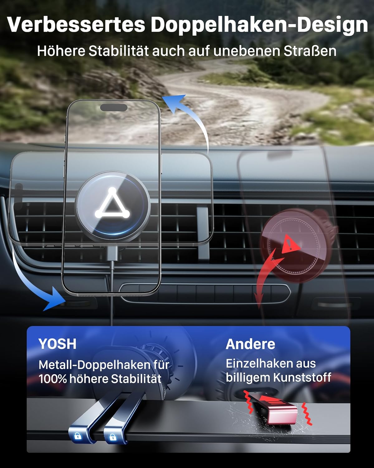 Detalle de YOSH Magsafe Autohalterung mit 15W Ladefunktion