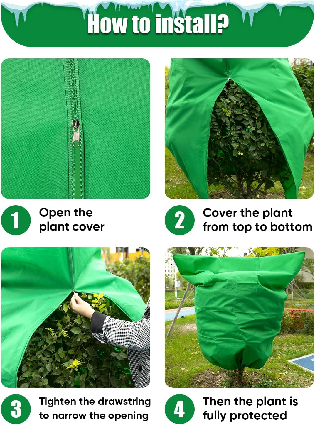 Detalle 2 de LCHUANG Plant Covers Green 2, 4-Pack Frost Covers, 3.2 oz/yd²