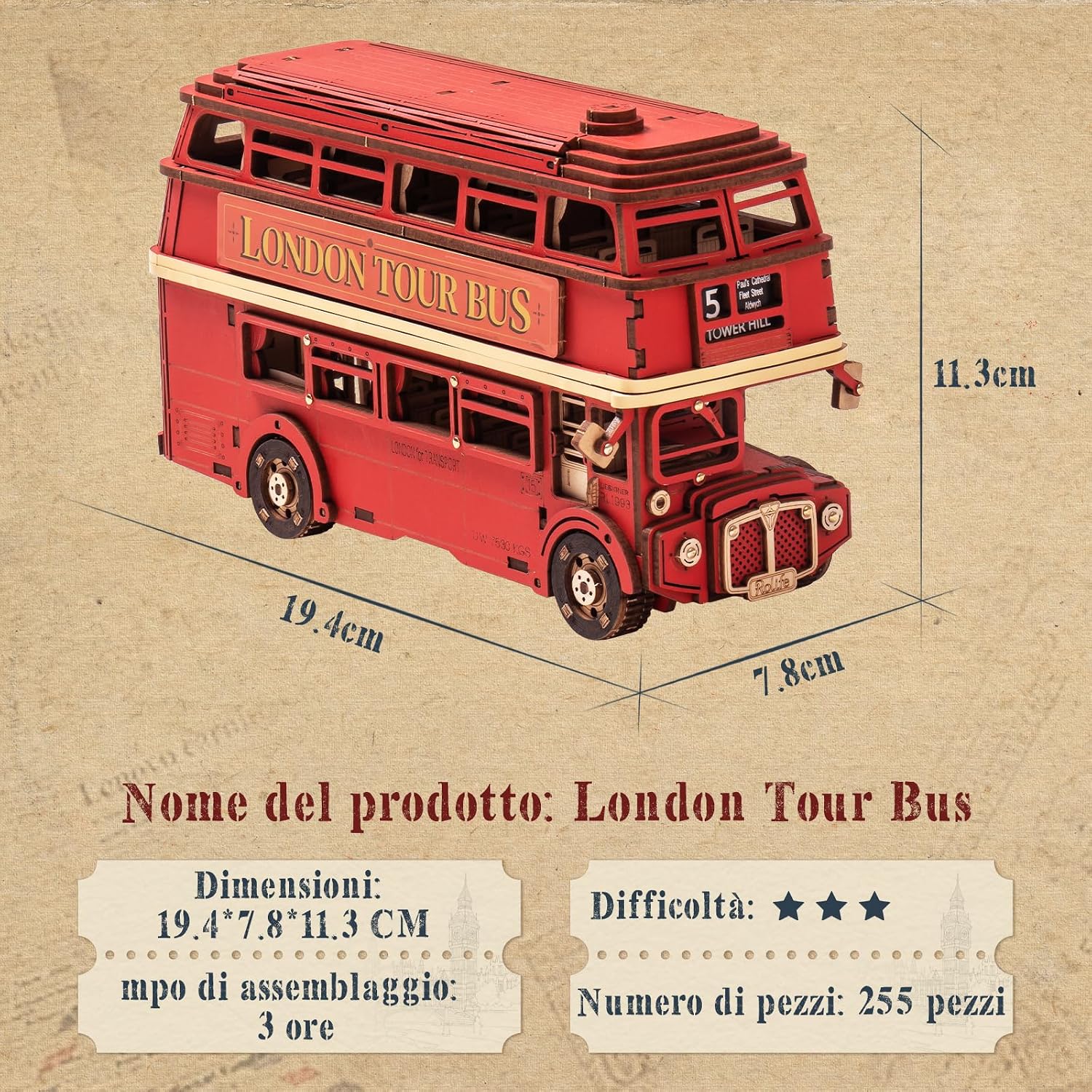 Thumbnail 4 de Rolife TGM02 Puzzle 3D in legno London Tour Bus 🧩