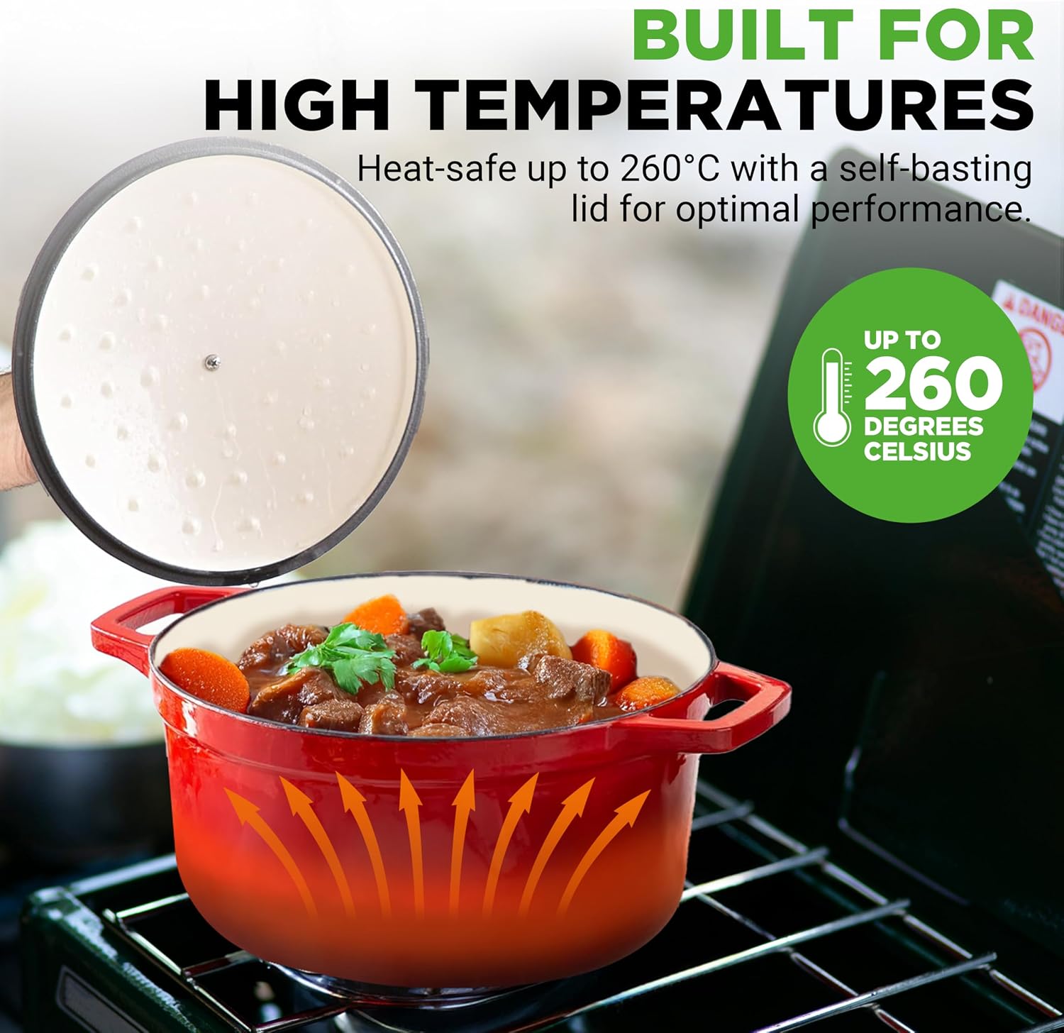 Detalle 2 de NutriChef Enameled Cast Iron Dutch Oven 4.7L (Round) with Self-Basting Lid – Red
