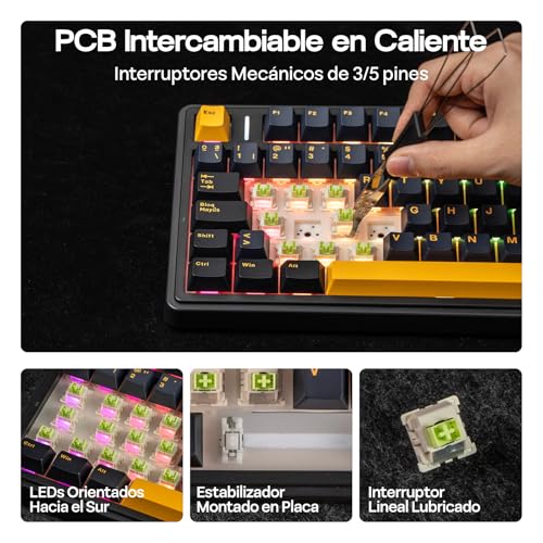 Thumbnail 6 de EPOMAKER Aula F75 ISO-ES inalámbrico 75% gaming mecánico con Hot-Swap y RGB (Negro Cool)
